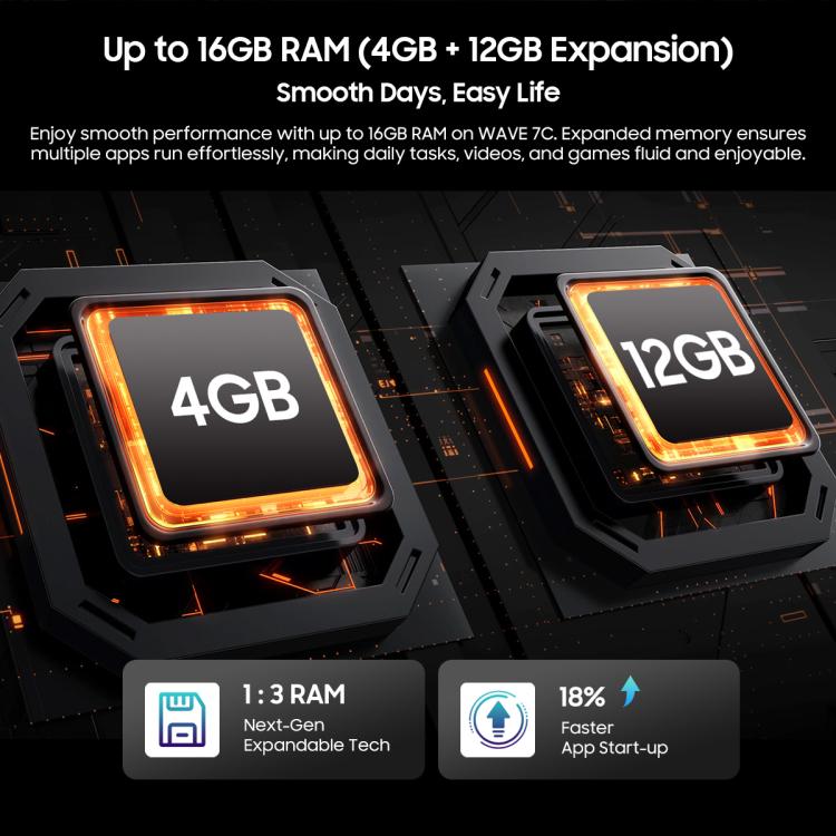 بلاك فيو WAVE 7C، 4 جيجابايت + 128 جيجابايت، شاشة 6.56 بوصة، أندرويد 16، Unisoc UMS312 Tiger T310 رباعي النواة، شبكة: 4G، OTG، 4 جيجابايت + 128 جيجابايت