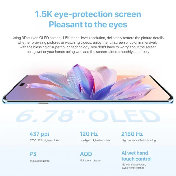 هواوي إنجوي 70X إصدار الحيوية، بصمة الشاشة، 6.78 بوصة HarmonyOS 4.2 ثماني النواة، OTG، لا يدعم جوجل بلاي، 8 جيجابايت+128 جيجابايت