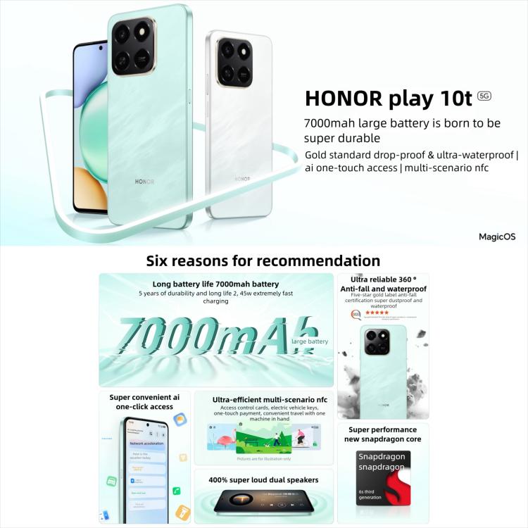 هونر Play10T، 8GB+128GB، بصمة جانبية، شاشة 6.8 بوصة أندرويد 15 Magic OS 9.0 Snapdragon 6s Gen 3 ثماني النواة، شبكة: 5G، 8GB+128GB