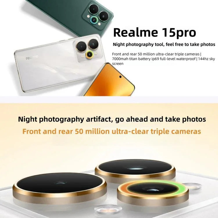 Realme 15 Pro، 12GB+256GB، شاشة 6.8 بوصة، Realme UI 6.0 أندرويد 15، سناب دراجون 7 الجيل ثماني النواة، NFC، شبكة: 5G، 12GB+256GB