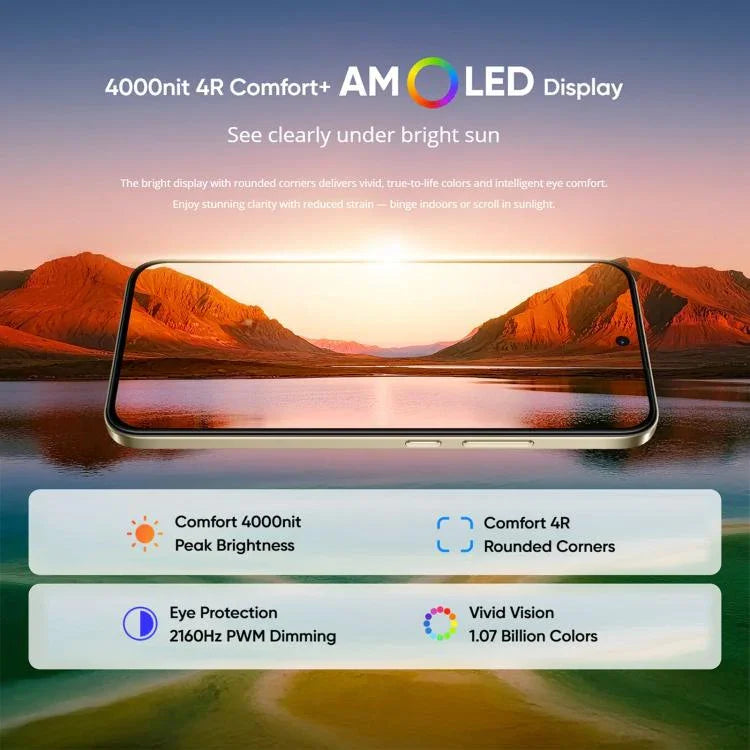 Realme 15T، 12GB+512GB، التعرف على بصمة الإصبع على الشاشة، شاشة 6.57 بوصة، Realme UI 6.0 أندرويد 15، MediaTek Dimensity 6400 Max ثماني النواة، NFC، شبكة: 5G، 12GB+512GB
