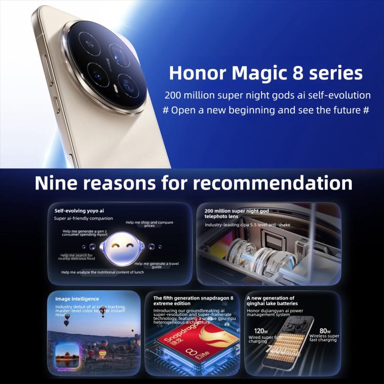 هاتف Honor Magic8 Pro، 12GB+256GB، بصمة شاشة، شاشة 6.71 بوصة، MagicOS 10.0 / أندرويد 16، Snapdragon 8 Elite الجيل الخامس ثماني النواة، شبكة: 5G، NFC، OTG، 12GB+256GB