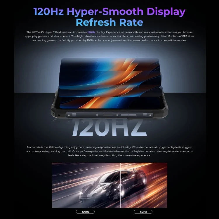 هاتف HOTWAV Hyper 7 Pro المتين، 16GB+256GB، بطارية 10800mAh، شاشة 6.6 بوصة أندرويد 14 معالج MediaTek Dimensity 7050 5G، شبكة: 5G، OTG، NFC