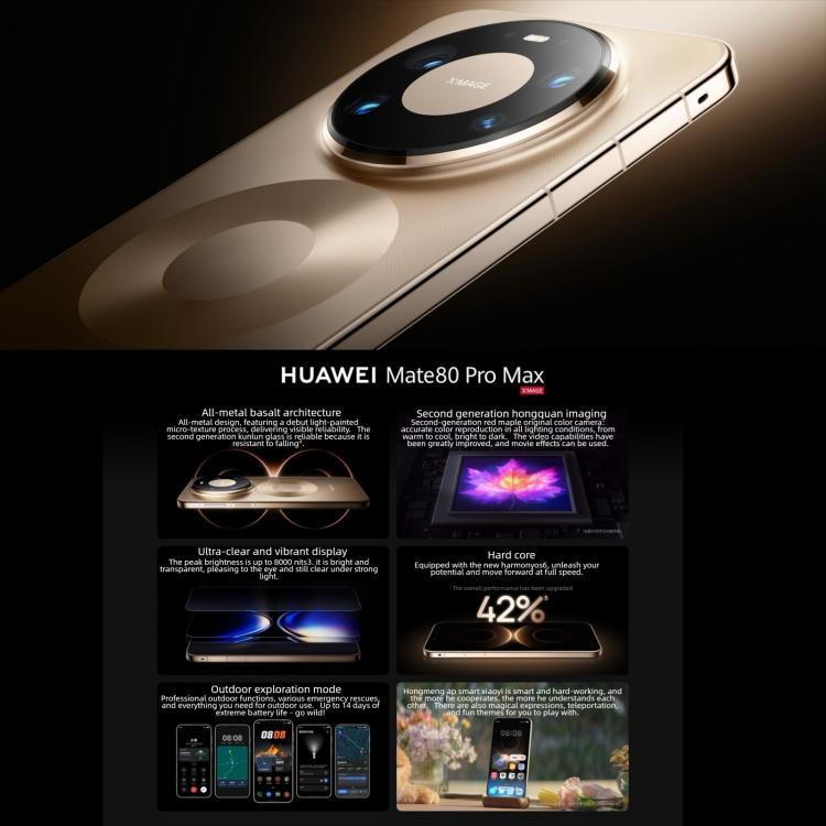 هواوي Mate 80 Pro Max، 16GB+512GB، التعرف على بصمة الإصبع الجانبية، شاشة 6.9 بوصة، HarmonyOS 6.0، Kirin 9030 Pro، NFC، OTG، لا يدعم Google Play، Mate 80 Pro Max، 16GB+512GB