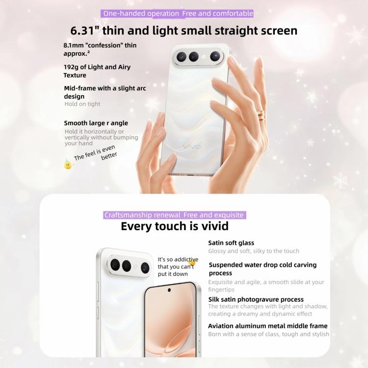 vivo S50 Pro mini، 16GB+512GB، بصمة ثلاثية الأبعاد، شاشة 6.31 بوصة أندرويد 16 OriginOS 6 معالج Snapdragon 8 Gen 5 ثماني النواة، OTG، NFC، شبكة: 5G، يدعم Google Play، 16GB+512GB