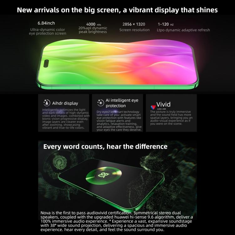 Huawei nova 15 Pro، زجاج كونلون، 12 جيجابايت + 512 جيجابايت، التعرف على بصمة جانبية، 6.84 بوصة HarmonyOS 6.0 Kirin 9010S ثماني النواة، NFC، OTG، لا يدعم Google Play، 12 جيجابايت + 512 جيجابايت