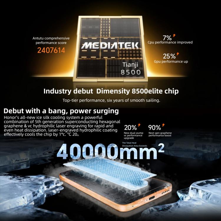 هونر Power2، 12GB+512GB، بطارية 10080mAh، شاشة 6.79 بوصة MagicOS 10.0 / أندرويد 16، معالج Dimensity 8500 Elite ثماني النواة، شبكة: 5G، NFC، OTG، 12GB+512GB