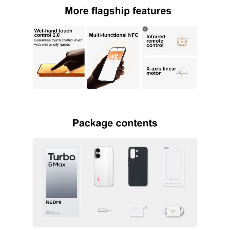 شاومي REDMI Turbo 5 Max، 12GB+256GB، شاشة 6.83 بوصة، Xiaomi HyperOS 3، Dimensity 9500s ثماني النواة، NFC، شبكة: 5G، 12GB+256GB