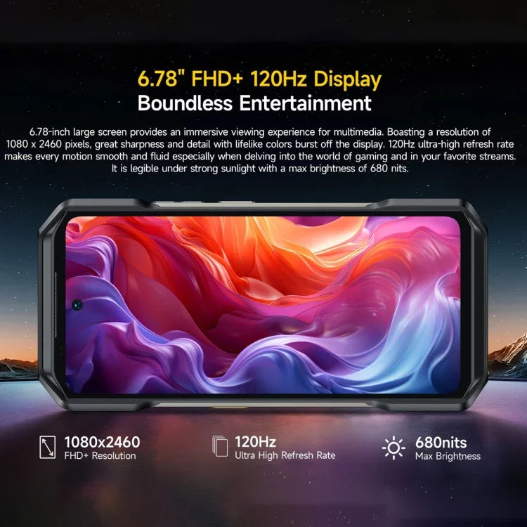 هاتف Ulefone Armor 27 Pro المتين، 12GB+256GB، رؤية ليلية، بطارية 10600mAh، شاشة 6.78 بوصة أندرويد 14 معالج MediaTek Dimensity 6300 ثماني النواة، شبكة: 5G، NFC، Armor 27 Pro