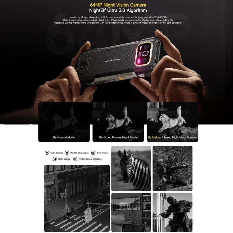 هاتف Ulefone Armor 27 Pro المتين، 12GB+256GB، رؤية ليلية، بطارية 10600mAh، شاشة 6.78 بوصة أندرويد 14 معالج MediaTek Dimensity 6300 ثماني النواة، شبكة: 5G، NFC، Armor 27 Pro