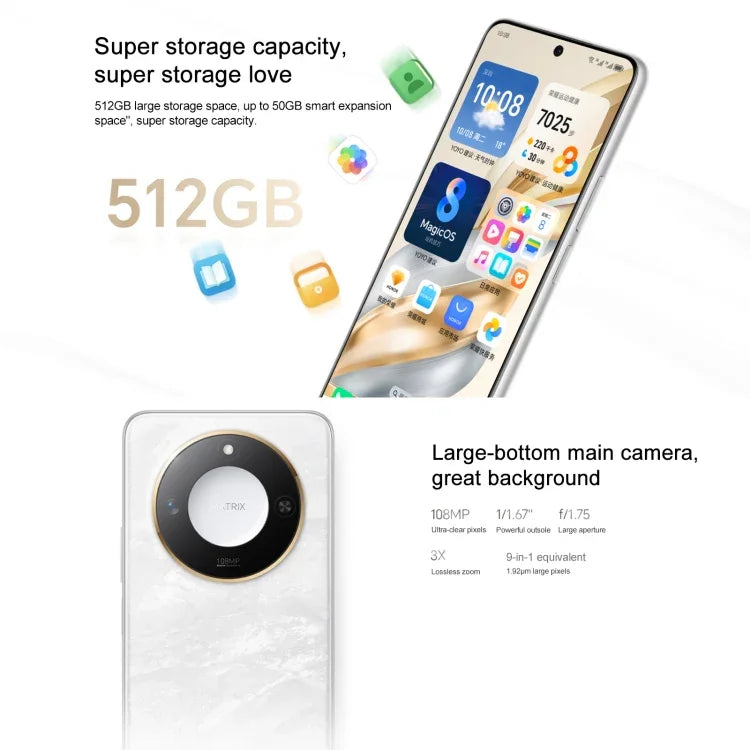 Honor X60، 12GB+512GB، بصمة جانبية، شاشة 6.8 بوصة MagicOS 8.0 Dimensity 7025-Ultra ثماني النواة، شبكة: 5G، OTG، لا يدعم Google Play، 12GB+512GB