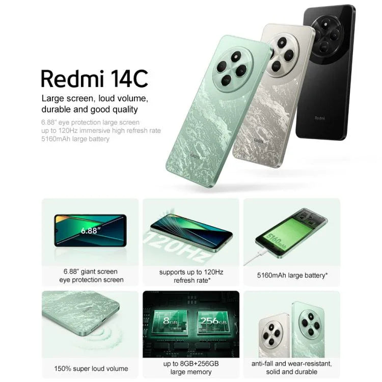 شاومي ريدمي 14C، 4 جيجابايت+64 جيجابايت، 6.67 بوصة شاومي HyperOS ميدياتك هيليو G81-ألترا ثماني النواة، الشبكة: 4G، 4 جيجابايت+64 جيجابايت