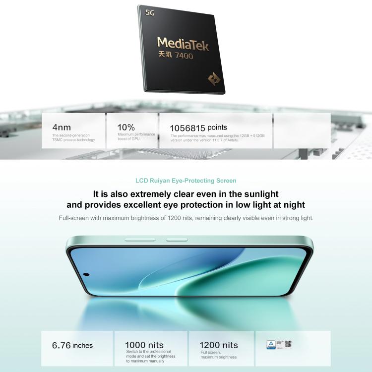 فيفو iQOO Z11x، 12GB+512GB، بصمة جانبية، شاشة 6.76 بوصة أندرويد 16 OriginOS 6 Dimensity 7400 ثماني النواة، OTG، NFC، شبكة: 5G، دعم جوجل بلاي، 12GB+512GB