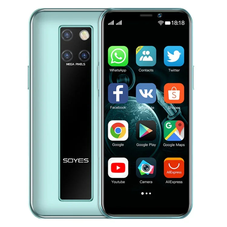 التعرف على الوجه، شاشة 3.46 بوصة أندرويد 9.0 MTK6739CW رباعي النواة حتى 1.28GHz، شريحتي اتصال، بلوتوث، واي فاي، GPS، شبكة 4G، 3GB+64GB