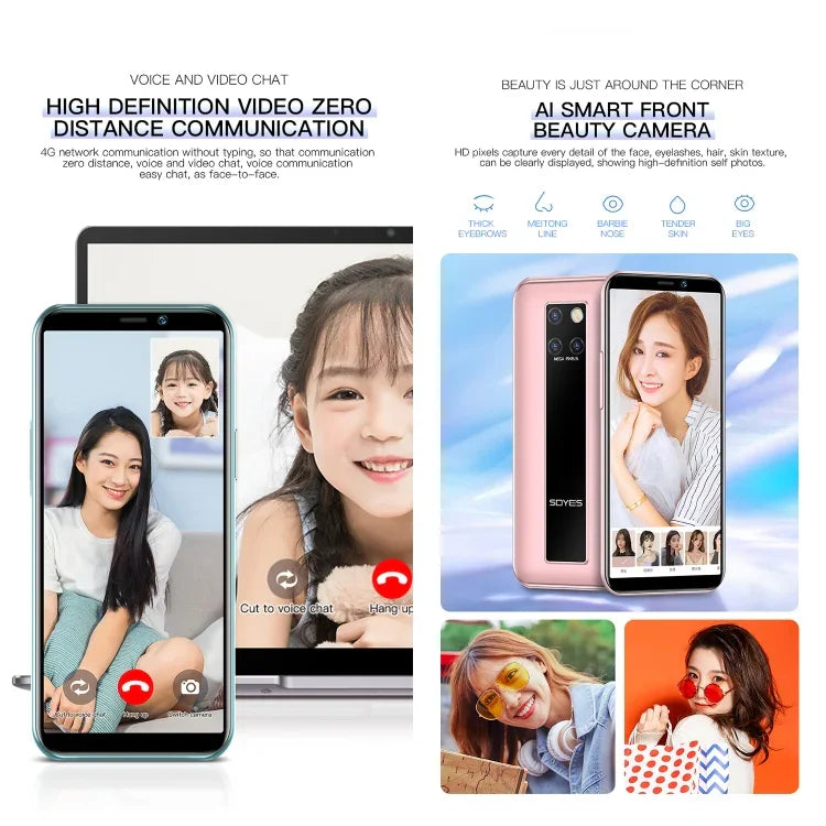التعرف على الوجه، شاشة 3.46 بوصة أندرويد 9.0 MTK6739CW رباعي النواة حتى 1.28GHz، شريحتي اتصال، بلوتوث، واي فاي، GPS، شبكة 4G، 3GB+64GB