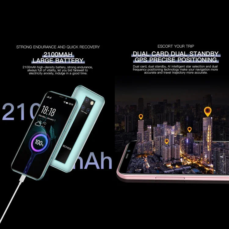 التعرف على الوجه، شاشة 3.46 بوصة أندرويد 9.0 MTK6739CW رباعي النواة حتى 1.28GHz، شريحتي اتصال، بلوتوث، واي فاي، GPS، شبكة 4G، 3GB+64GB