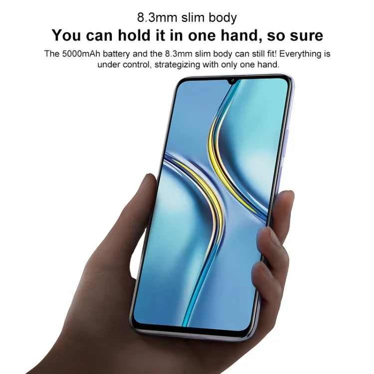 كاميرتان خلفيتان، التعرف على بصمة الإصبع الجانبية، بطارية 5000mAh، شاشة 7.09 بوصة Magic UI 5.0 (Android R) Dimensity 900 ثماني النواة حتى 2.4GHz، شبكة 5G، NFC، لا يدعم Google Play، X30 Max 5G 8GB+128GB