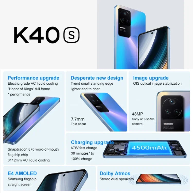 ثلاث كاميرات خلفية، بطارية 4500mAh، التعرف على بصمة الإصبع، شاشة 6.67 بوصة MIUI 13 Qualcomm Snapdragon 870 ثماني النواة حتى 3.2GHz، شبكة 5G، شريحتي اتصال، NFC، IR، 12GB+256GB