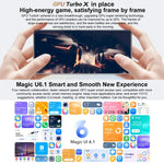 كاميرات خلفية ثلاثية، التعرف على بصمة الإصبع على الشاشة، شاشة 6.78 بوصة Magic UI 6.1، Dimensity 9000 ثماني النواة حتى 3.05GHz، شبكة: 5G، OTG، NFC، لا يدعم جوجل بلاي، Honor 70 Pro+ 5G 8GB+256GB