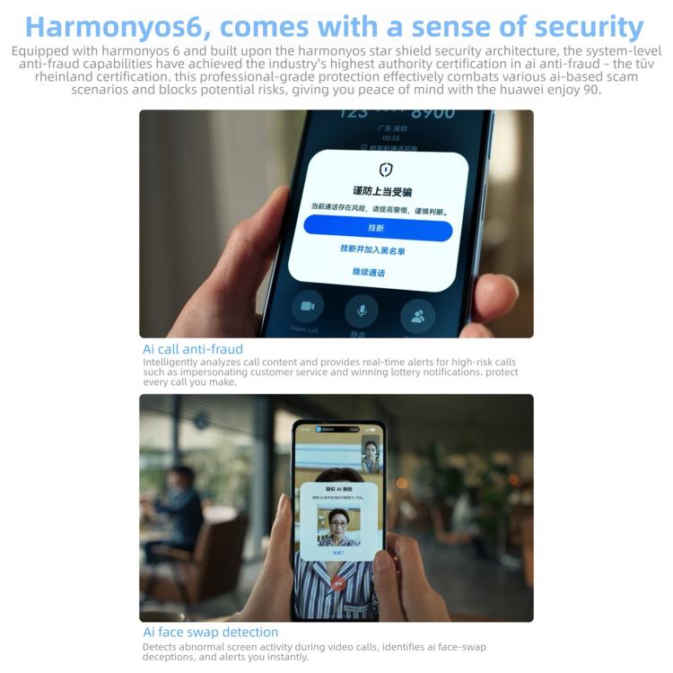 هواوي إنجوي 90، 8 جيجابايت + 128 جيجابايت، بصمة جانبية، شاشة 6.67 بوصة HarmonyOS 6.0، كيرين 8000A، OTG، لا يدعم جوجل بلاي، 8 جيجابايت + 128 جيجابايت