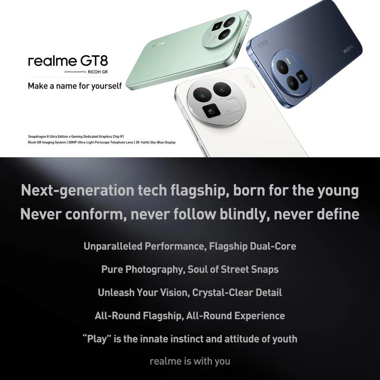 ريلمي GT8، 12 جيجابايت+256 جيجابايت، 6.79 بوصة Realme UI 7.0 أندرويد 16 سنابدراجون 8 إيليت ثماني النواة، NFC، OTG، شبكة: 5G، 12 جيجابايت+512 جيجابايت، ريلمي GT8، 12 جيجابايت+512 جيجابايت