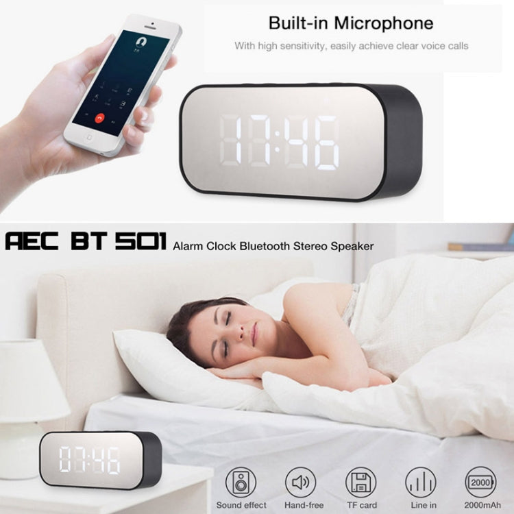 مكبر صوت صغير AEC BT501 بتقنية Bluetooth 5.0 مع LED ومنبه وساعة ومرآة، يدعم بطاقة TF بسعة 32 جيجابايت، BT501