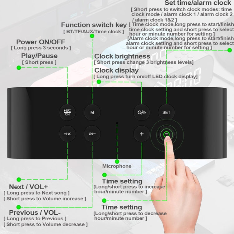 مكبر صوت صغير AEC BT501 بتقنية Bluetooth 5.0 مع LED ومنبه وساعة ومرآة، يدعم بطاقة TF بسعة 32 جيجابايت، BT501