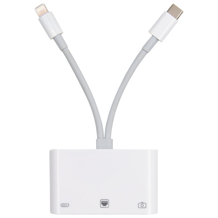 محول NK-107 Pro 3 في 1 USB-C / Type-C + 8 دبابيس ذكر إلى USB + RJ45 + 8 دبابيس شحن أنثى، NK-107 Pro