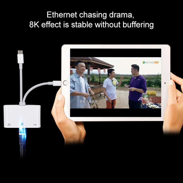 محول NK-107 Pro 3 في 1 USB-C / Type-C + 8 دبابيس ذكر إلى USB + RJ45 + 8 دبابيس شحن أنثى، NK-107 Pro
