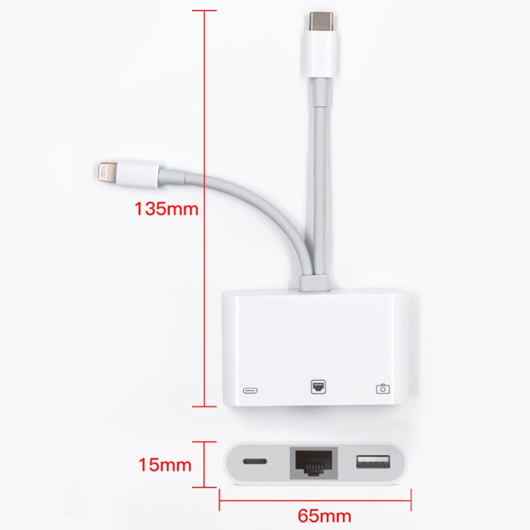 محول NK-107 Pro 3 في 1 USB-C / Type-C + 8 دبابيس ذكر إلى USB + RJ45 + 8 دبابيس شحن أنثى، NK-107 Pro