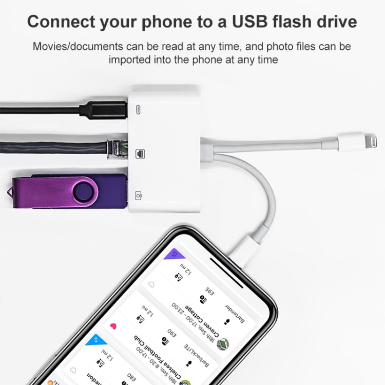 محول NK-107 Pro 3 في 1 USB-C / Type-C + 8 دبابيس ذكر إلى USB + RJ45 + 8 دبابيس شحن أنثى، NK-107 Pro