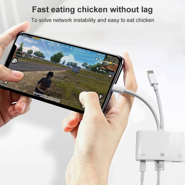 محول NK-107 Pro 3 في 1 USB-C / Type-C + 8 دبابيس ذكر إلى USB + RJ45 + 8 دبابيس شحن أنثى، NK-107 Pro