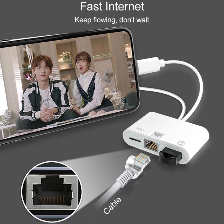 محول NK-107 Pro 3 في 1 USB-C / Type-C + 8 دبابيس ذكر إلى USB + RJ45 + 8 دبابيس شحن أنثى، NK-107 Pro