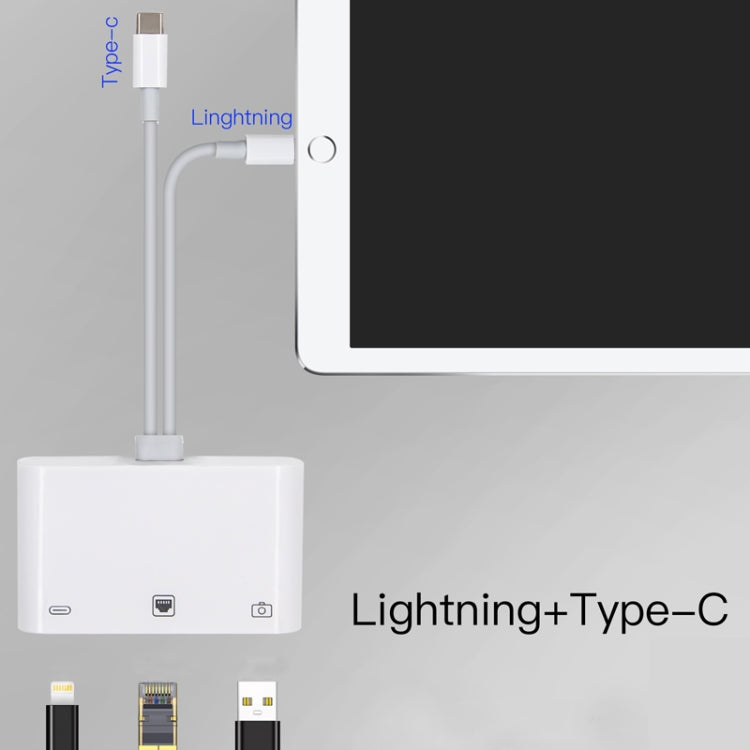 محول NK-107 Pro 3 في 1 USB-C / Type-C + 8 دبابيس ذكر إلى USB + RJ45 + 8 دبابيس شحن أنثى، NK-107 Pro