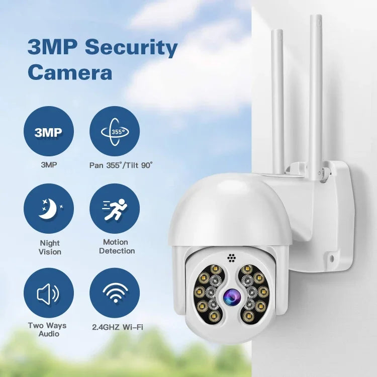 كاميرا IP لاسلكية مقاومة للماء Tuya QX56 بدقة 3.0 مليون بكسل IP66 2.4G، تدعم Amazon Alexa وGoogle Home وكشف الحركة والصوت ثنائي الاتجاه والرؤية الليلية الملونة الكاملة وبطاقة TF، قابس أوروبي، تدعم Amazon Alexa وGoogle Home