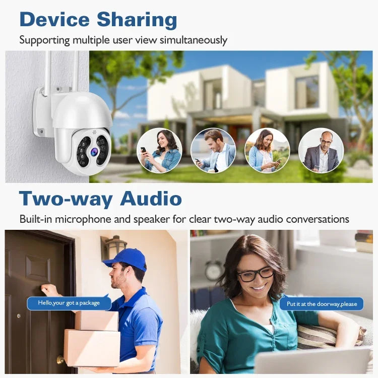 كاميرا IP لاسلكية مقاومة للماء Tuya QX56 بدقة 3.0 مليون بكسل IP66 2.4G، تدعم Amazon Alexa وGoogle Home وكشف الحركة والصوت ثنائي الاتجاه والرؤية الليلية الملونة الكاملة وبطاقة TF، قابس أوروبي، تدعم Amazon Alexa وGoogle Home