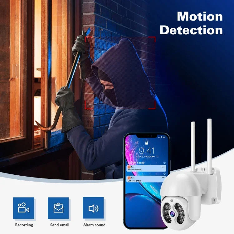 كاميرا IP لاسلكية مقاومة للماء Tuya QX56 بدقة 3.0 مليون بكسل IP66 2.4G، تدعم Amazon Alexa وGoogle Home وكشف الحركة والصوت ثنائي الاتجاه والرؤية الليلية الملونة الكاملة وبطاقة TF، قابس أوروبي، تدعم Amazon Alexa وGoogle Home
