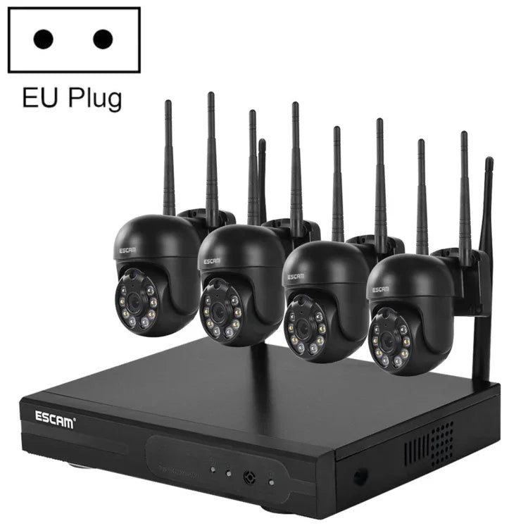 نظام أمان NVR لاسلكي ESCAM WNK614 بدقة 3.0 مليون بكسل مع 8 قنوات لاسلكية + 4 كاميرات IPC، قابس أسترالي، WNK614