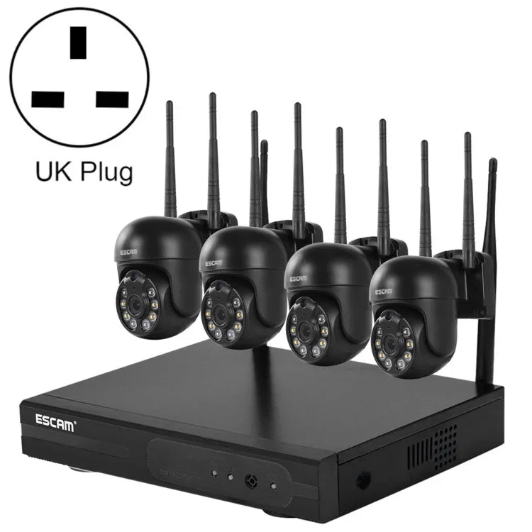 نظام أمان NVR لاسلكي ESCAM WNK614 بدقة 3.0 مليون بكسل مع 8 قنوات لاسلكية + 4 كاميرات IPC، قابس أسترالي، WNK614