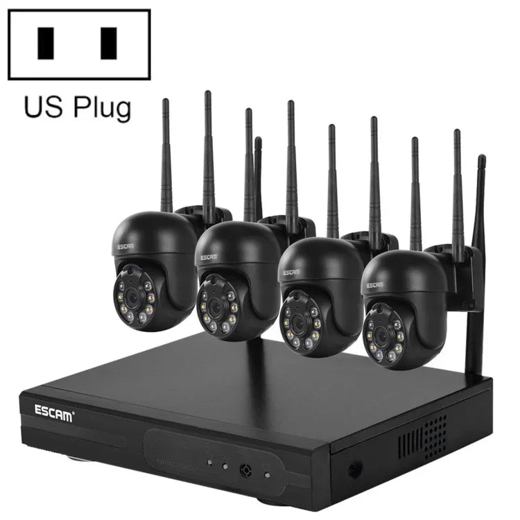 نظام أمان NVR لاسلكي ESCAM WNK614 بدقة 3.0 مليون بكسل مع 8 قنوات لاسلكية + 4 كاميرات IPC، قابس أسترالي، WNK614