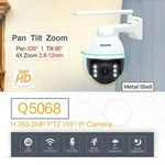 كاميرا IP مقاومة للماء ESCAM Q5068 بدقة 5 ميجابكسل H.265 مع تحريك وإمالة وزوم 4X، دعم ONVIF، مكالمة ثنائية الاتجاه ورؤية ليلية، قابس أسترالي، قابس بريطاني، قابس أمريكي، قابس أوروبي، قابس أسترالي