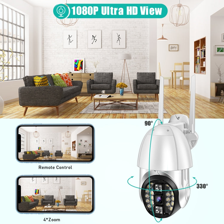 كاميرا واي فاي بانورامية PTZ بدقة 1080P QX33 تدور 360 درجة، تدعم الرؤية الملونة ليلاً ونهاراً، اتصال صوتي ثنائي الاتجاه، إنذار كشف حركة، تشغيل فيديو، بطاقة TF بسعة 64 جيجابايت، قابس أسترالي، QX33
