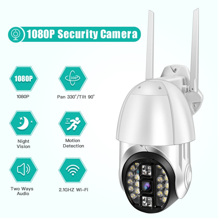 كاميرا واي فاي بانورامية PTZ بدقة 1080P QX33 تدور 360 درجة، تدعم الرؤية الملونة ليلاً ونهاراً، اتصال صوتي ثنائي الاتجاه، إنذار كشف حركة، تشغيل فيديو، بطاقة TF بسعة 64 جيجابايت، قابس أسترالي، QX33