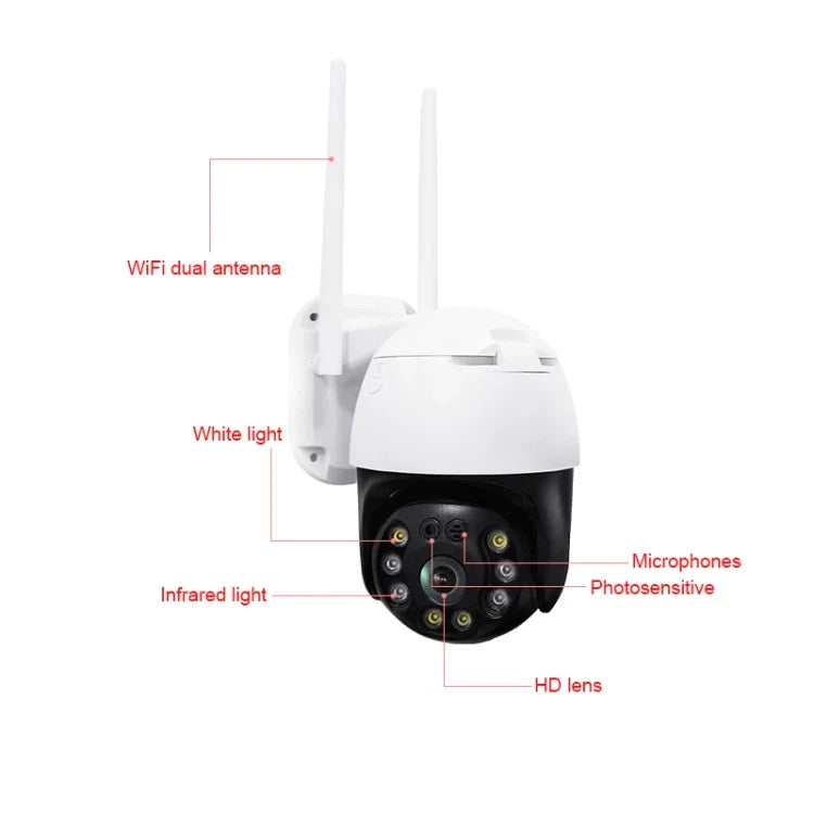 كاميرا QX36 1080P 3.0MP عدسة 3.6 مم IP65 مقاومة للماء PTZ دوارة 360 درجة واي فاي، تدعم ألوان كاملة نهاراً وليلًا، صوت ثنائي الاتجاه، كشف حركة بشري، تشغيل فيديو، بطاقة TF بسعة 128 جيجابايت، قابس أسترالي، QX36