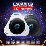 كاميرا IP واي فاي ESCAM Q8 بدقة 960P وعدسة عين السمكة بزاوية 360 درجة 1.3 ميجابكسل، تدعم كشف الحركة والرؤية الليلية، مسافة الأشعة تحت الحمراء: 5-10 أمتار، قابس أسترالي، Q8 قابس أمريكي، Q8 قابس أسترالي، Q8 قابس أوروبي، Q8 قابس بريطاني