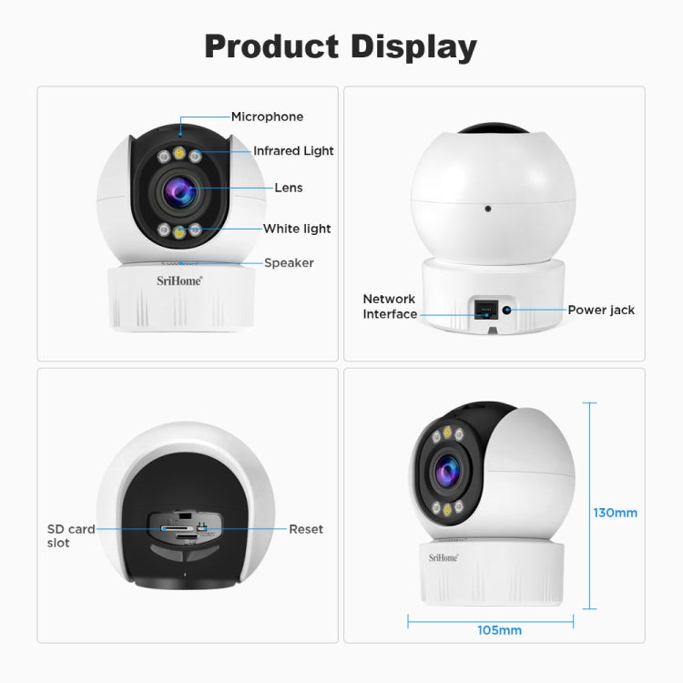 نظام كاميرا أمان منزلية لاسلكية SriHome SH046 بدقة 4.0 مليون بكسل FHD واستهلاك منخفض للطاقة، SH046