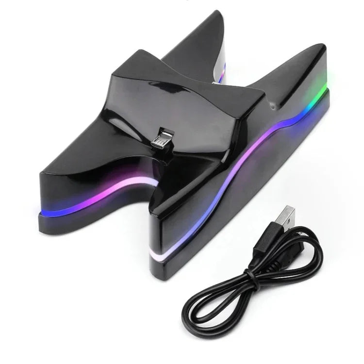 قاعدة شحن USB مزدوجة بشكل UFO خاص / حامل شحن جهاز التحكم لأجهزة PS4 بلايستيشن 4 مع أضواء LED متعددة الألوان، لـ PS