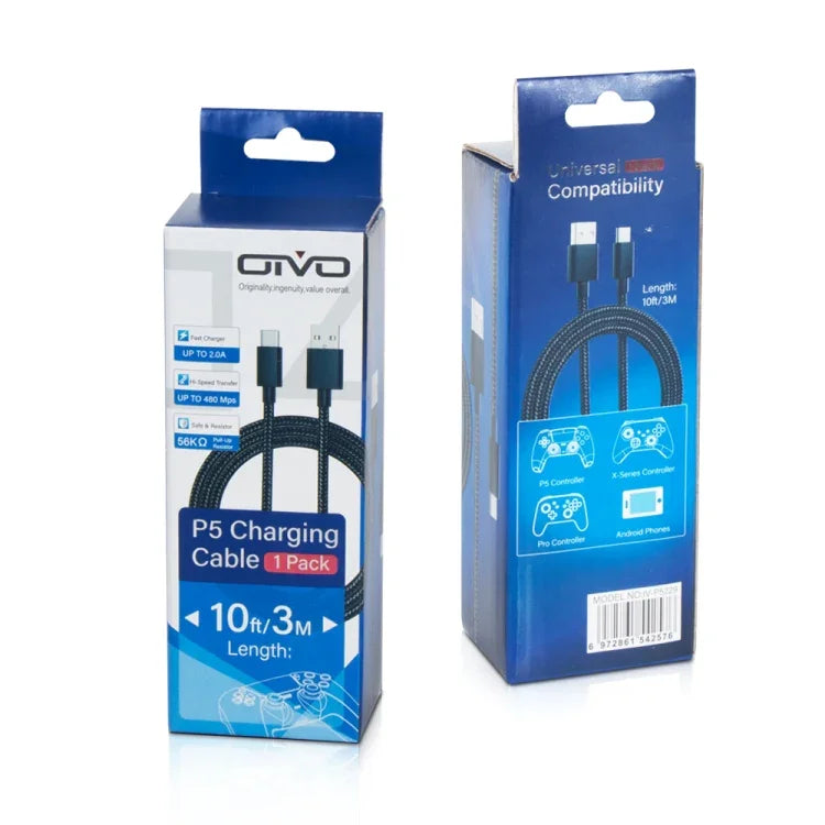 كابل شحن وبيانات USB Type-C بطول 3 أمتار 1A من OIVO طراز IV-P5229 لجهاز PS5 / سويتش برو / إكس بوكس سيريس، IV-P5229