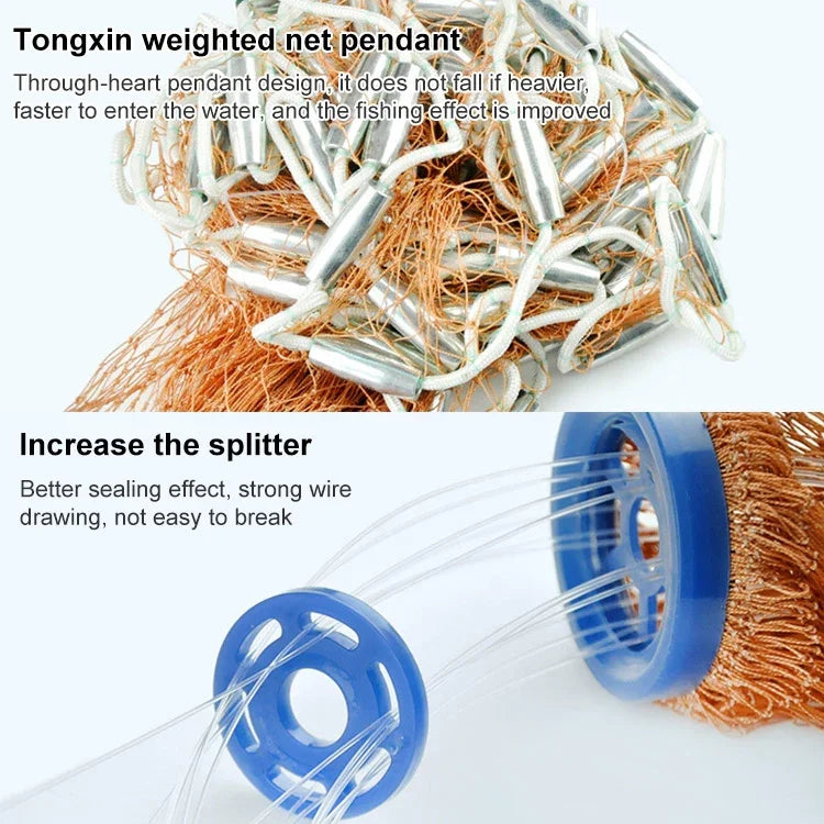 American Easy Throw Cast Net Fishing Mesh Fishing Tackle, 1.2m Tire Cords, 1.2m Monofilament, 1.5m Tire Cords, 1.5m Monofilament