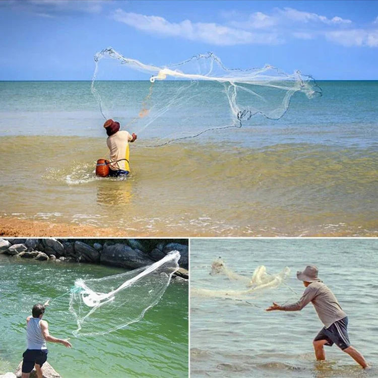 American Easy Throw Cast Net Fishing Mesh Fishing Tackle, 1.2m Tire Cords, 1.2m Monofilament, 1.5m Tire Cords, 1.5m Monofilament